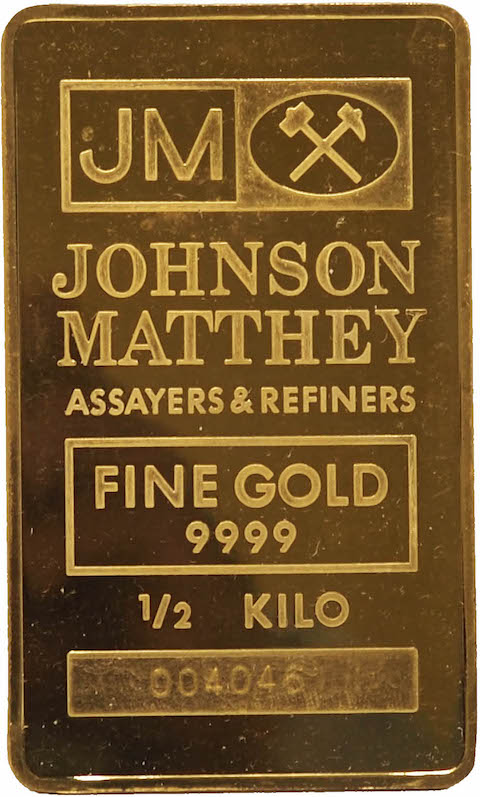 1/2 Kilo Gold Bar Johnson Matthey